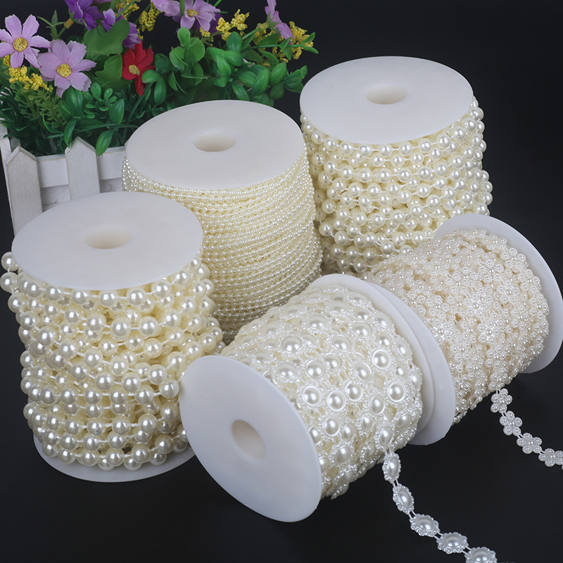 Round Sun Rose Double Row Line Pearl Chain Connected Beads Wedding Handmade Diy