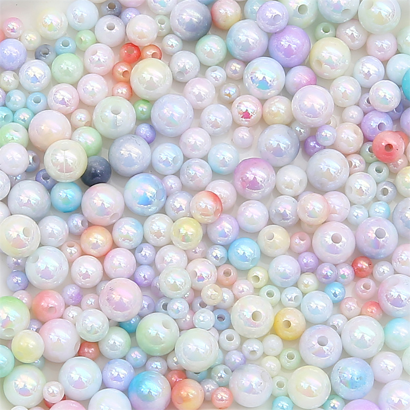 Acrylic Plated Color Ab Two-color Round Beads Loose Handmade Diy Beaded Necklace Bracelet