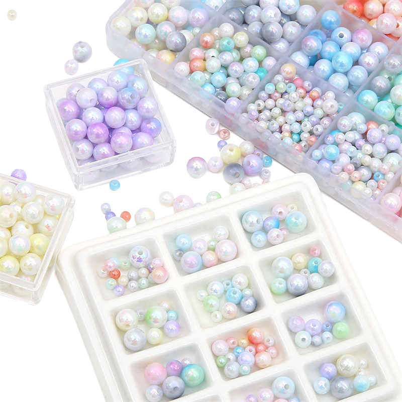 Acrylic Plated Color Ab Two-color Round Beads Loose Handmade Diy Beaded Necklace Bracelet