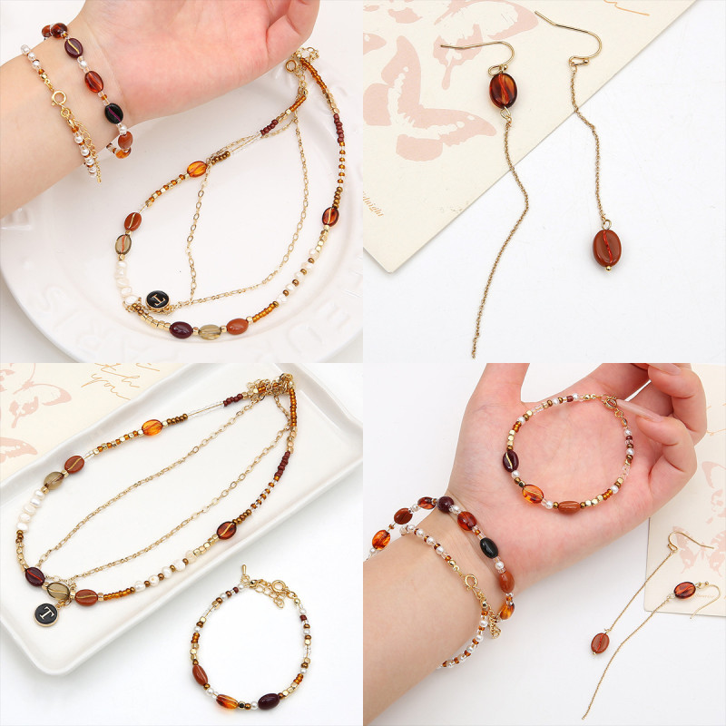 Acrylic Gold Tracing Retro Style Coffee Bean Beads Loose Diy Jewelry Accessories Making