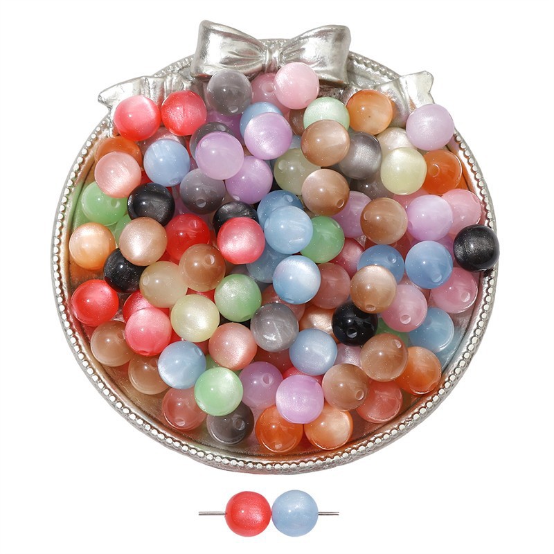 8-12mm Color Resin Imitation Cat Eye Round Beads Diy Handmade Beading Material Bracelet