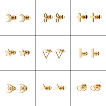 18k Gold Electroplated Stainless Steel Geometric Simple Earrings Ins Women's Mini Small