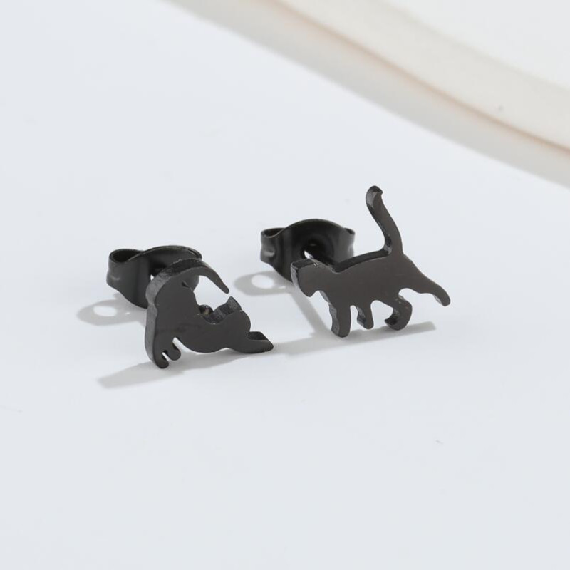 New Stainless Steel Cute Little Animals Cat Bird Butterfly Earrings Asymmetric Spaceship