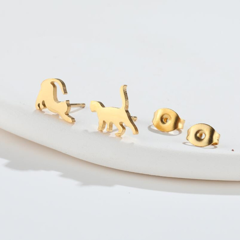 New Stainless Steel Cute Little Animals Cat Bird Butterfly Earrings Asymmetric Spaceship