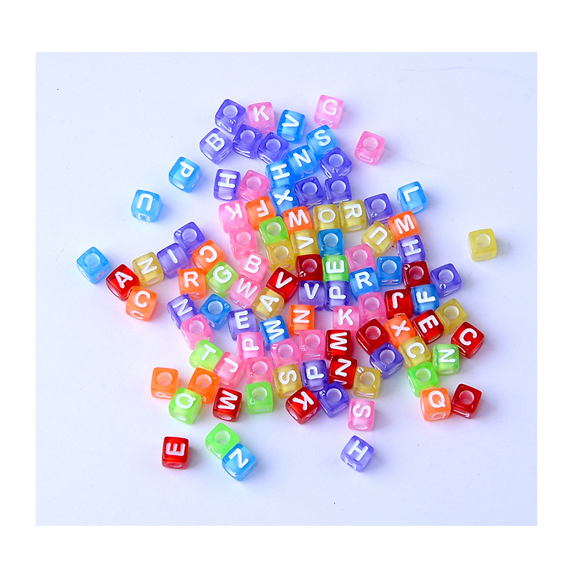 Candy Color Acrylic English Letters Loose Beads 7mm Square Diy Pendant Accessories