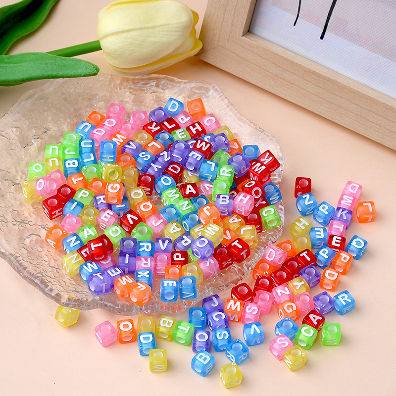Candy Color Acrylic English Letters Loose Beads 7mm Square Diy Pendant Accessories