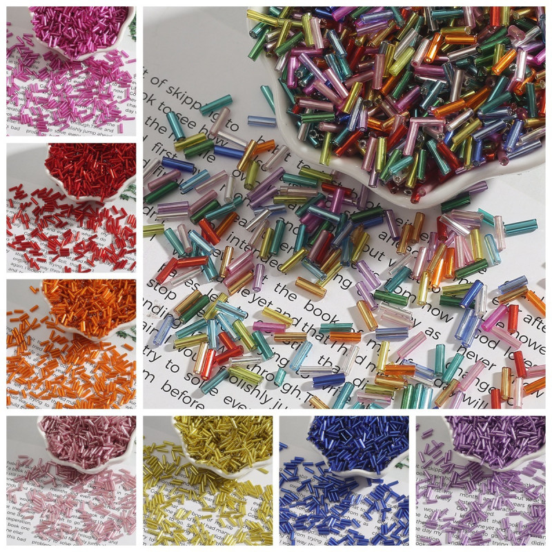 2*7mm Silver-filled Tube Beads, Glass Rice Handmade Diy Jewelry Accessories for Clothing