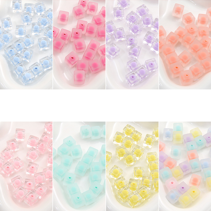 Transparent Frosted Acrylic Square Beads Loose Diy Handmade Beaded Bracelet Necklace