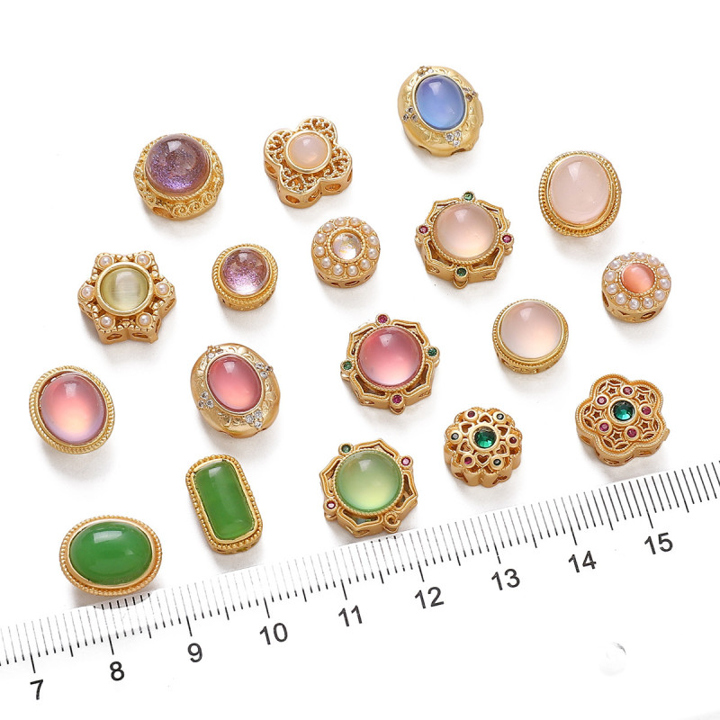 Color-preserving Copper-plated Sand Gold Round Inlaid Pearl Spacer Beads Bead Bracelet