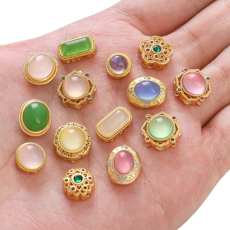 Color-preserving Copper-plated Sand Gold Round Inlaid Pearl Spacer Beads Bead Bracelet