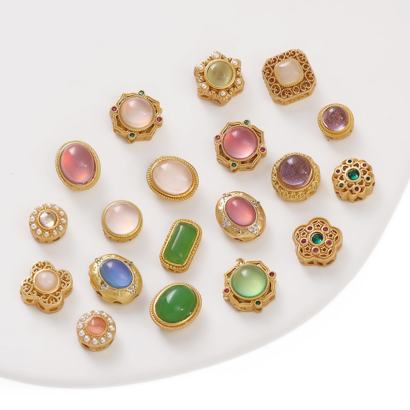 Color-preserving Copper-plated Sand Gold Round Inlaid Pearl Spacer Beads Bead Bracelet