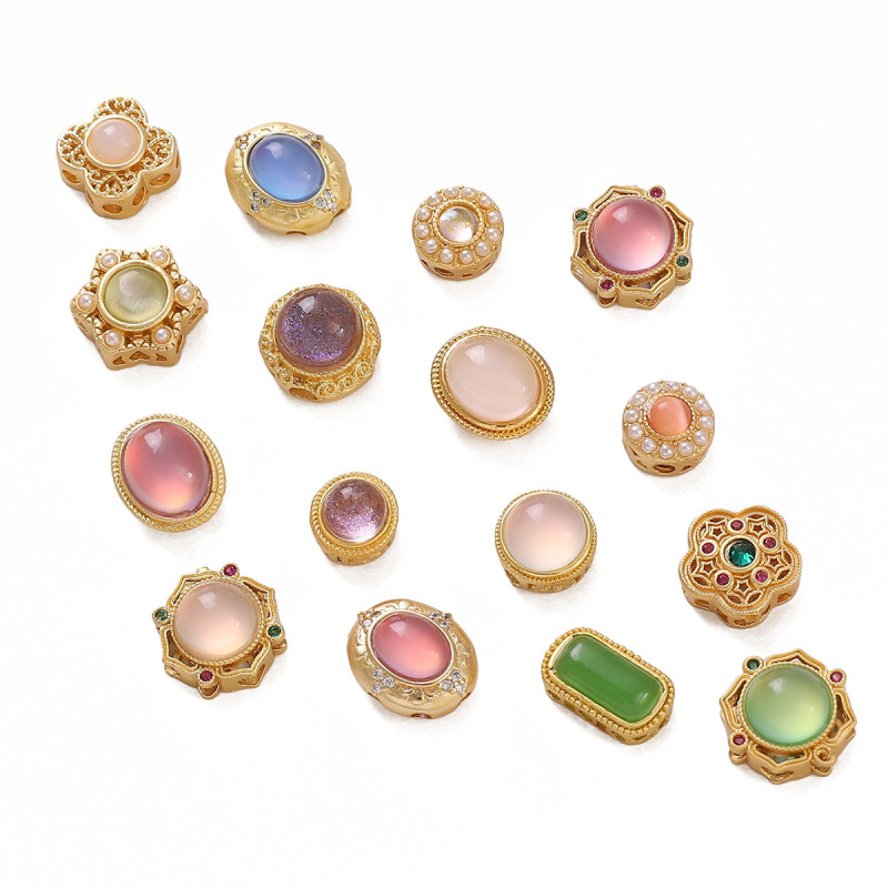 Color-preserving Copper-plated Sand Gold Round Inlaid Pearl Spacer Beads Bead Bracelet