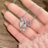 Popular Pink Bow Necklace Ins Student Sweet Cool Girl Clavicle Chain Versatile Light