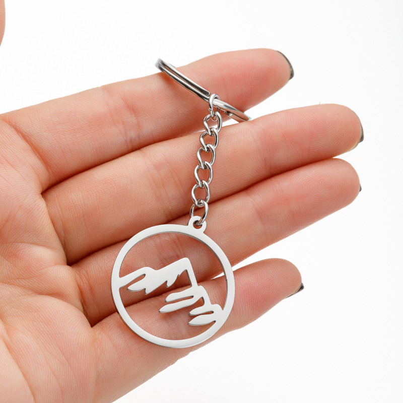 Simple Stainless Steel Keychain European and American Style Geometric Round Hollow Snow