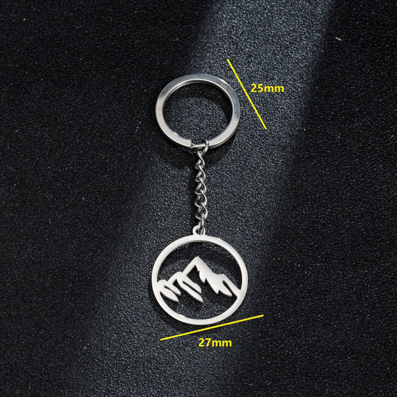 Simple Stainless Steel Keychain European and American Style Geometric Round Hollow Snow