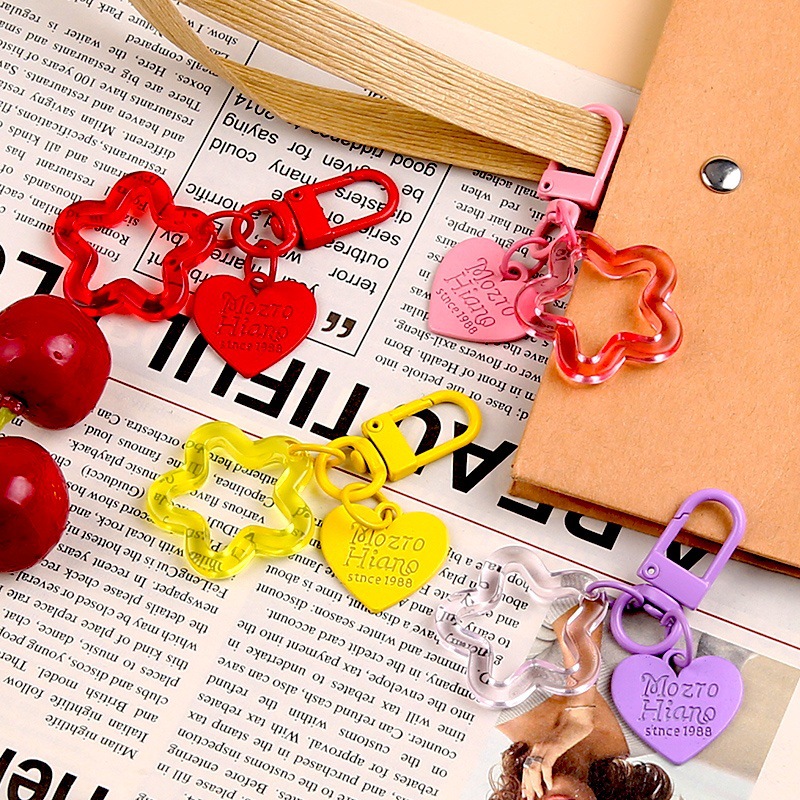 Colorful Transparent Acrylic Hollow Five-pointed Star Alloy Love Key Pendant Diy Jewelry