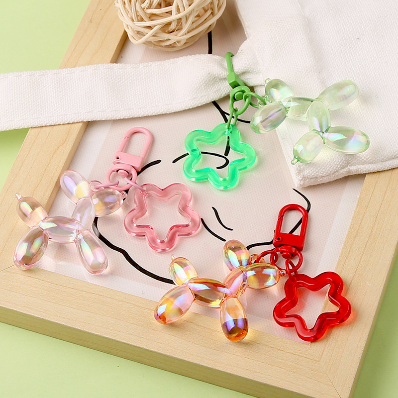 Colorful Laser Transparent Balloon Dog Key Chain Pendant Bag Puppy Couple Key Gift for