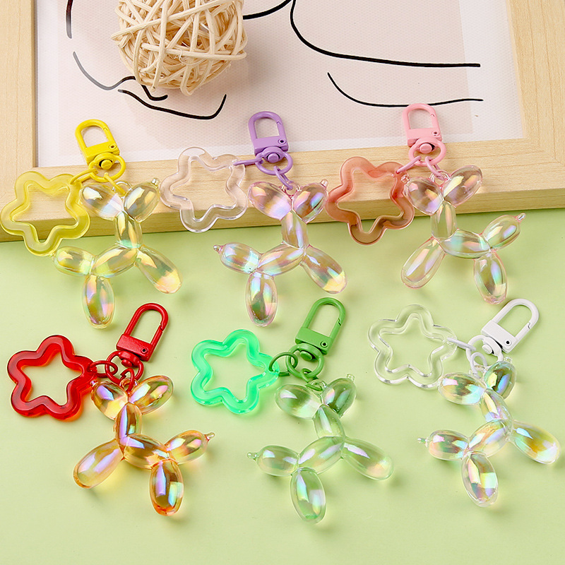 Colorful Laser Transparent Balloon Dog Key Chain Pendant Bag Puppy Couple Key Gift for