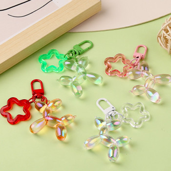 Colorful Laser Transparent Balloon Dog Key Chain Pendant Bag Puppy Couple Key Gift for