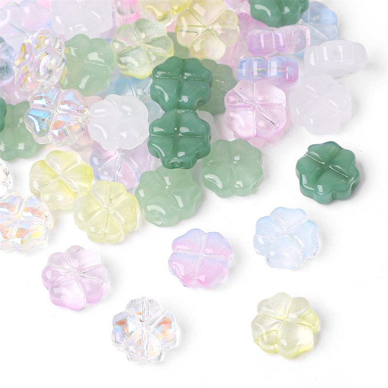 Colorful Glass Four-leaf Clover Flat Bead Bracelet Loose Beads Handmade Diy Necklace