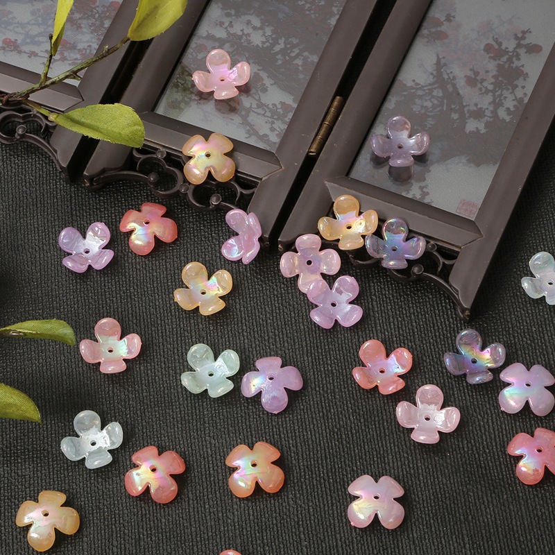 15mm Acrylic Imitation Flower Petals Four-petal Holder Separated by Beads Handmade Diy