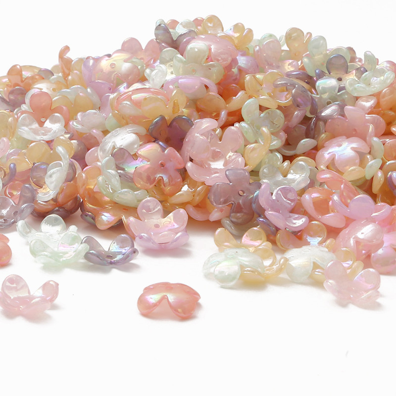 15mm Acrylic Imitation Flower Petals Four-petal Holder Separated by Beads Handmade Diy
