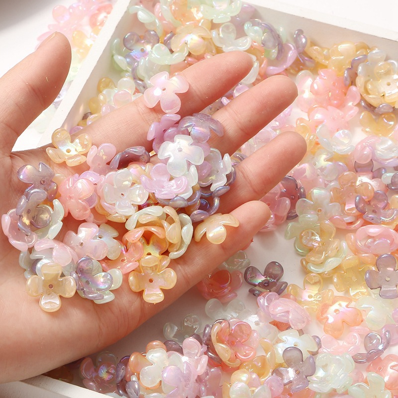 15mm Acrylic Imitation Flower Petals Four-petal Holder Separated by Beads Handmade Diy