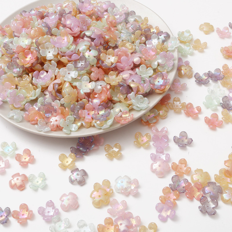 15mm Acrylic Imitation Flower Petals Four-petal Holder Separated by Beads Handmade Diy