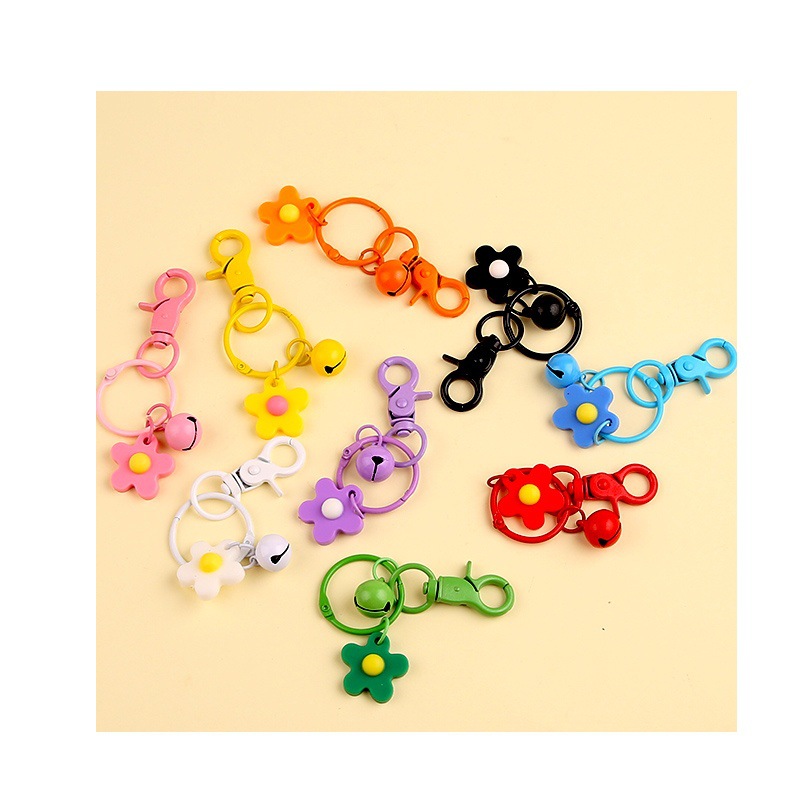 Colorful Paint Pliers Clip Ring Small Flower Bell Keychain Diy Handmade Pendant Fresh