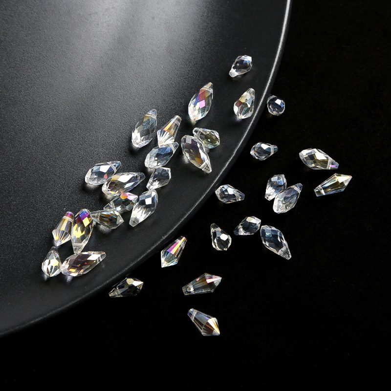 Water Drop Glass Rhombus Side Hole Crystal Loose Beads Handmade Diy Clothing Accessories