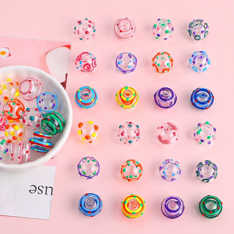 Hand-painted Hollow Oil Dripping Glass Beads, Loose Diy Beading Materials, Handmade