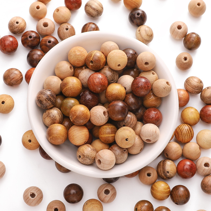 Natural Wood Beads, Round Pear Blossoms, Burmese Flowers, Thuja Cypress, Sandalwood