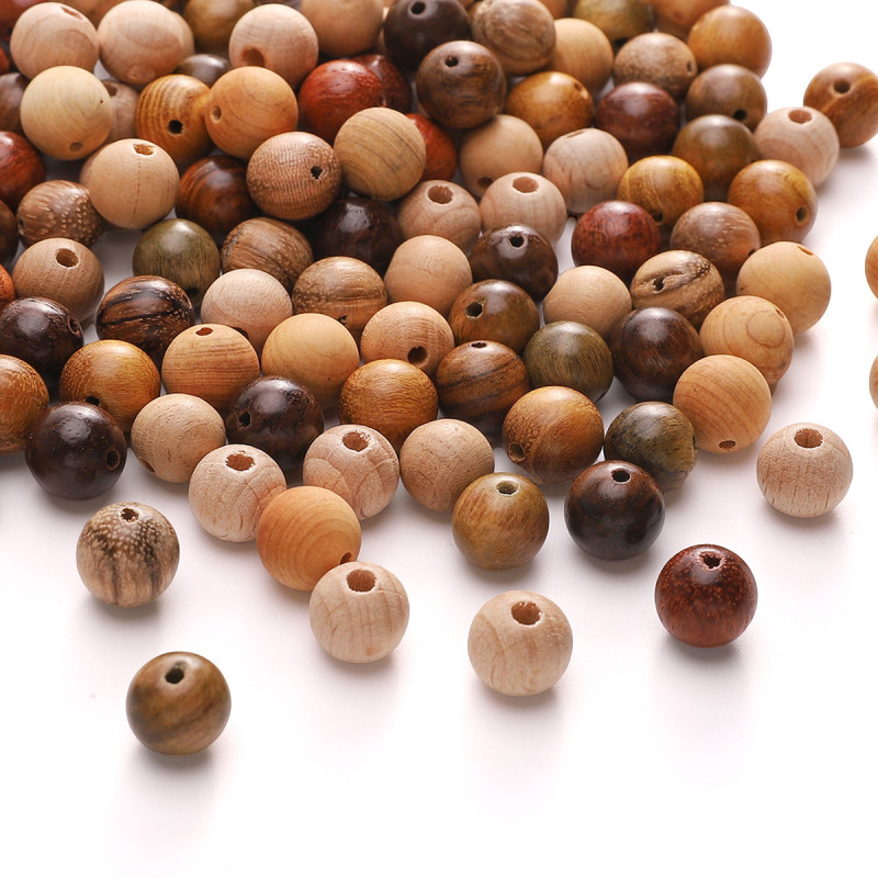 Natural Wood Beads, Round Pear Blossoms, Burmese Flowers, Thuja Cypress, Sandalwood