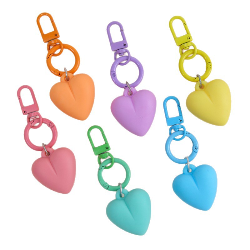 Candy Color Rubber Peach Heart Three-dimensional Resin Key Chain Pendant Frosted Feel