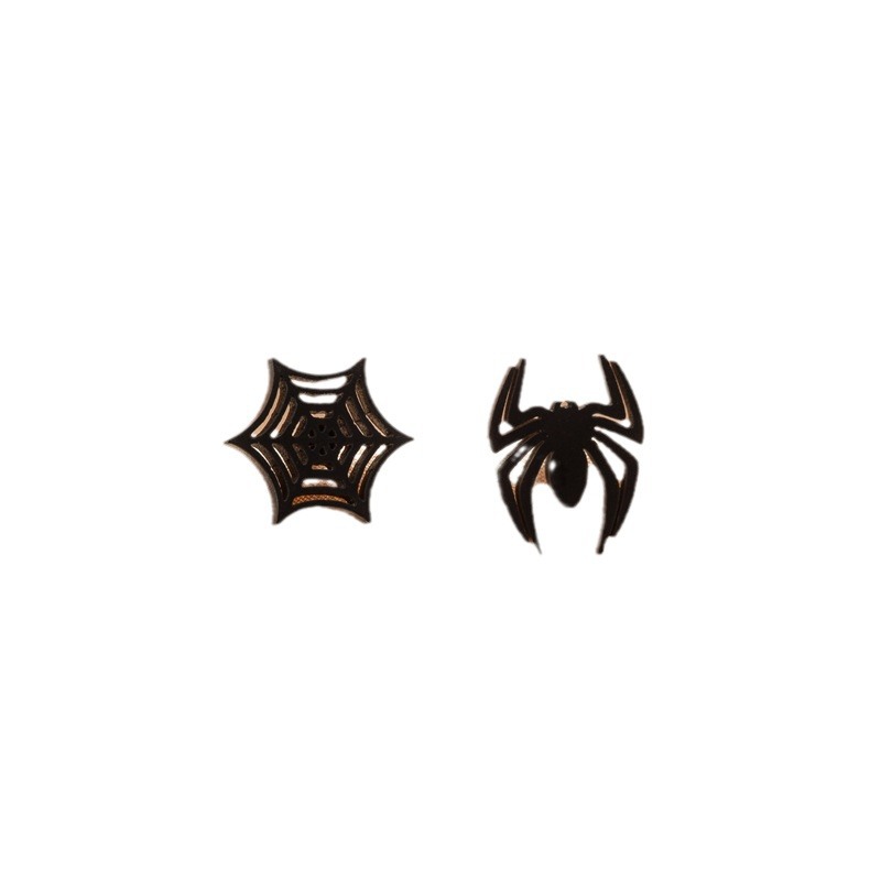 European and American New Gothic Asymmetric Earrings Ins Stainless Steel Spider Web