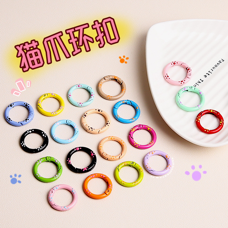 Candy Color Metal Paint 25mm Cat Claw Spring Buckle Key Chain Pendant Diy Jewelry