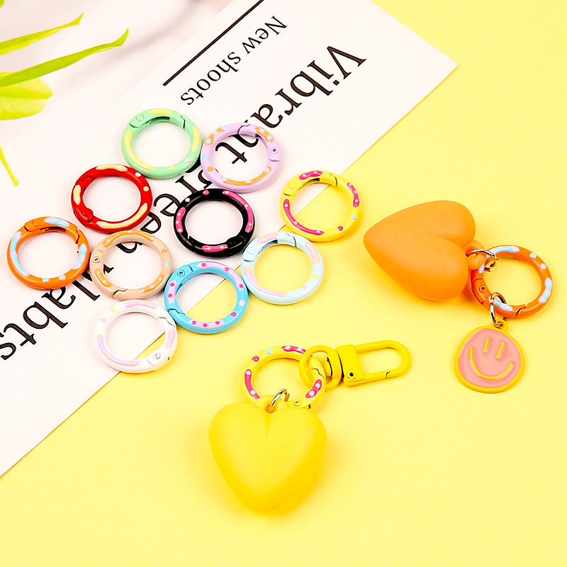 Painted Colorful Donut Spring Buckle Round Split Ring Metal Cartoon Diy Jewelry