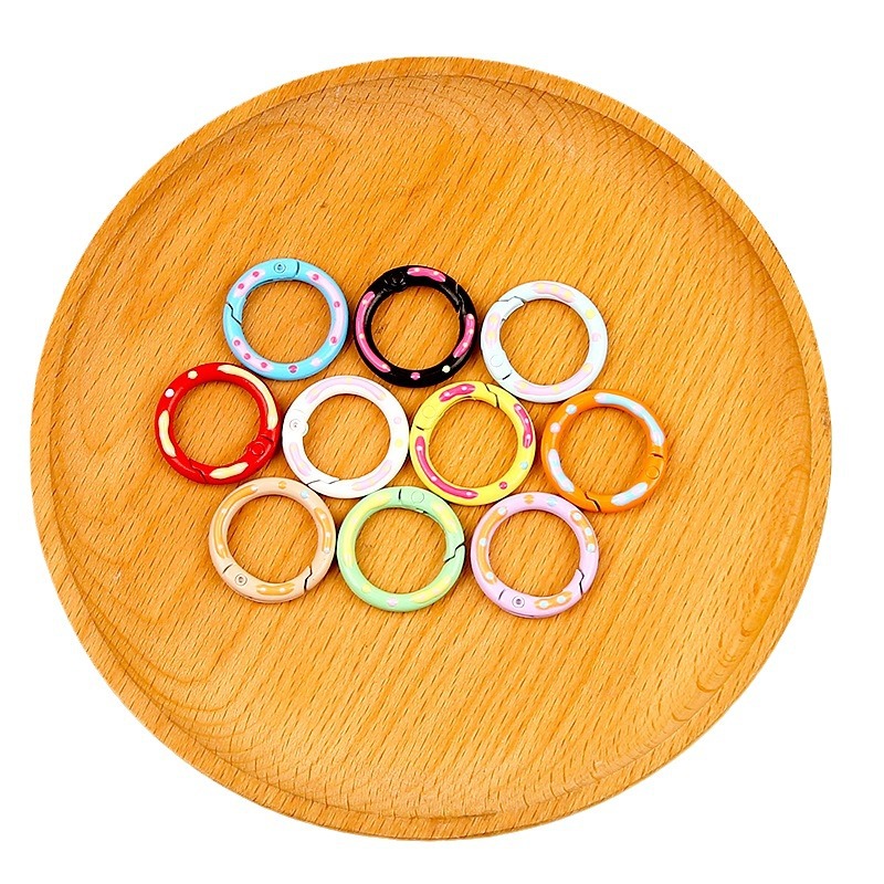 Painted Colorful Donut Spring Buckle Round Split Ring Metal Cartoon Diy Jewelry