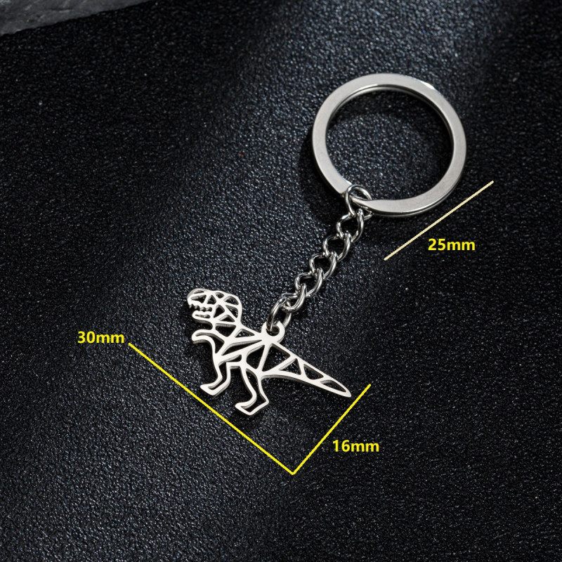 2025 Stainless Steel New Product Hollow Origami Cartoon Dinosaur Pendant Keychain Jewelry