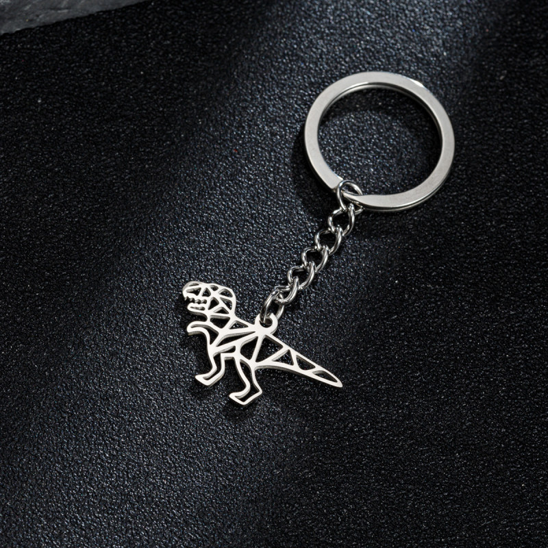 2025 Stainless Steel New Product Hollow Origami Cartoon Dinosaur Pendant Keychain Jewelry