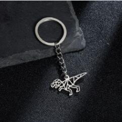 2025 Stainless Steel New Product Hollow Origami Cartoon Dinosaur Pendant Keychain Jewelry