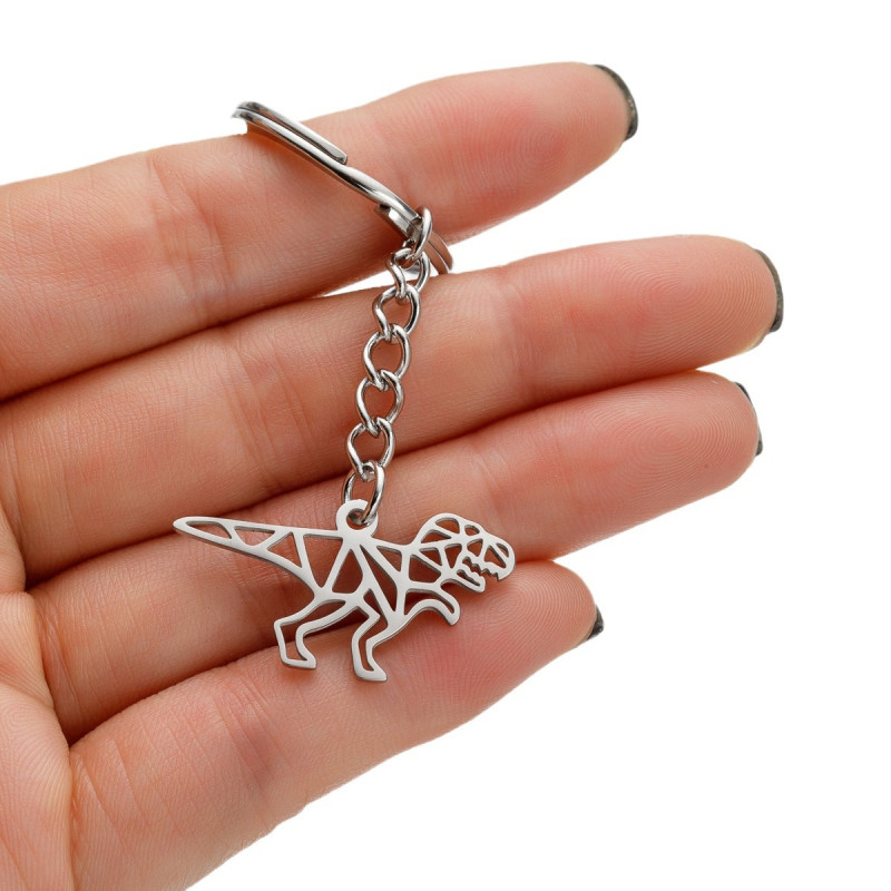 2025 Stainless Steel New Product Hollow Origami Cartoon Dinosaur Pendant Keychain Jewelry