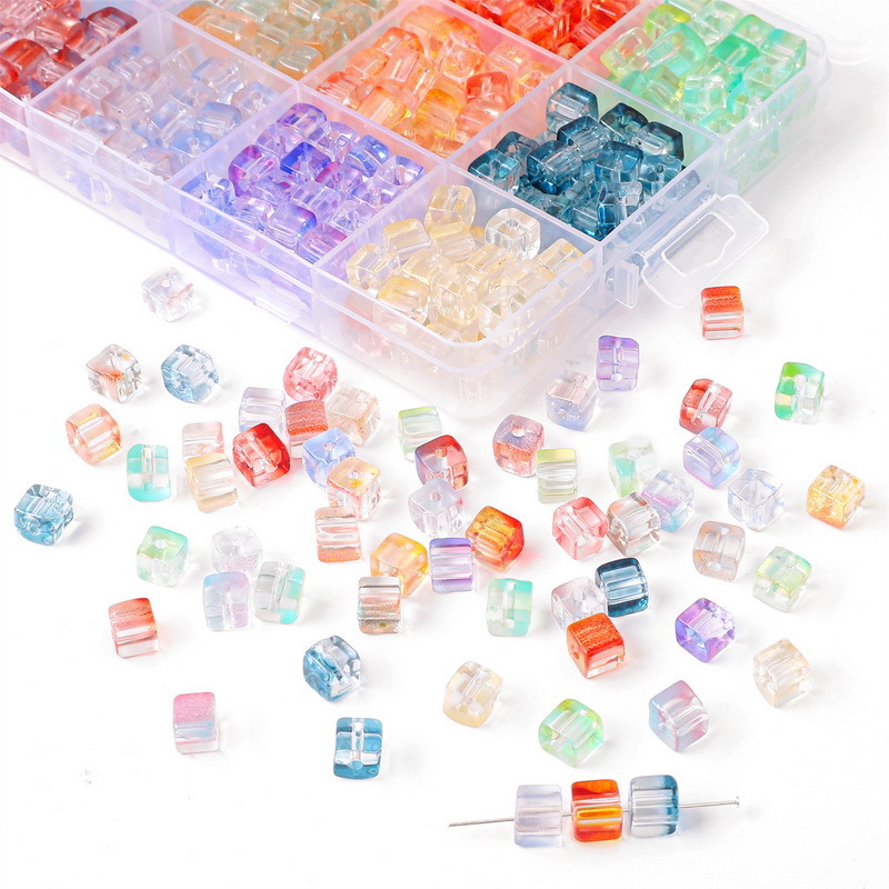 7mm High Quality Glass Phantom Gradient Sugar Cube Beads Rice Jewelry Accessories
