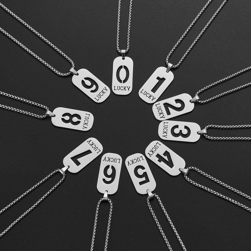 New Product Hollow Lucky Number 0-9 Pendant Necklace for Men and Women, Non-fading