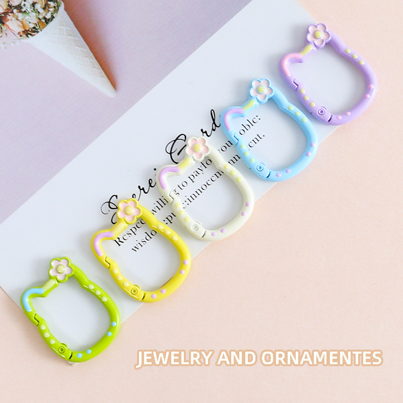Painted Colorful Cartoon Flowers Kt Lucky Cat Spring Buckle Metal Diy Jewelry Accessories