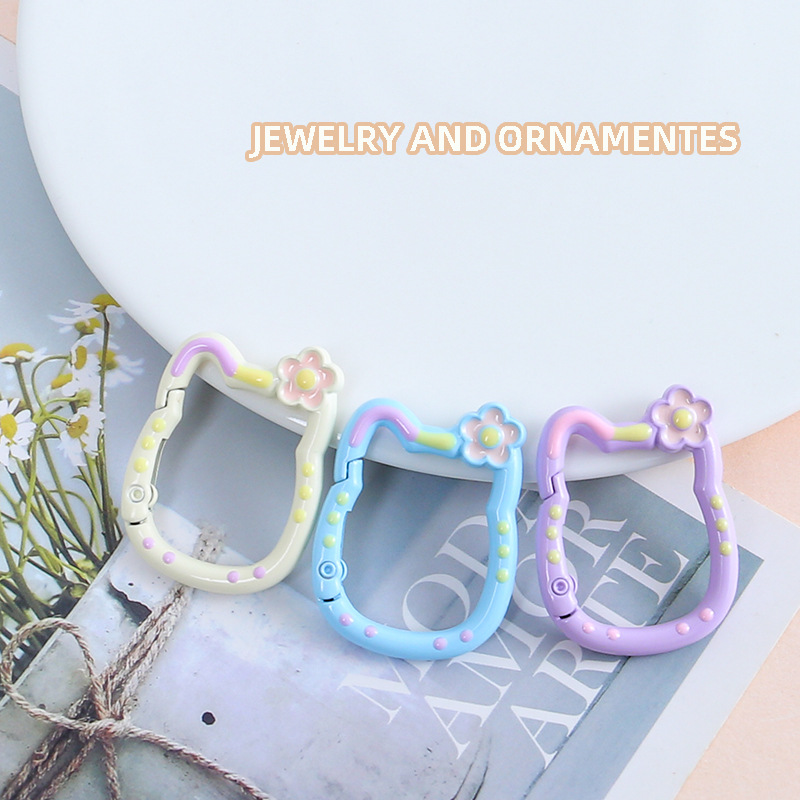 Painted Colorful Cartoon Flowers Kt Lucky Cat Spring Buckle Metal Diy Jewelry Accessories