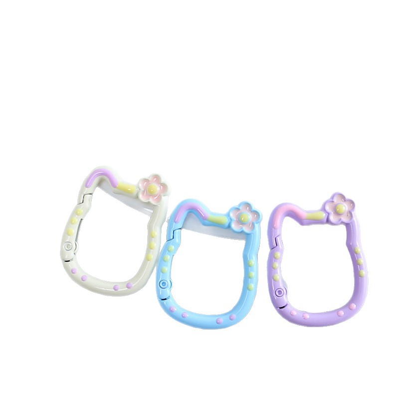 Painted Colorful Cartoon Flowers Kt Lucky Cat Spring Buckle Metal Diy Jewelry Accessories