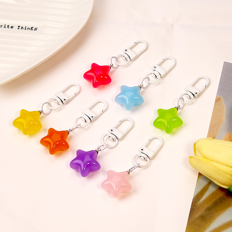 Candy Color Creative Cute Transparent Jelly Star Keychain Diy Jewelry Pendant Chubby