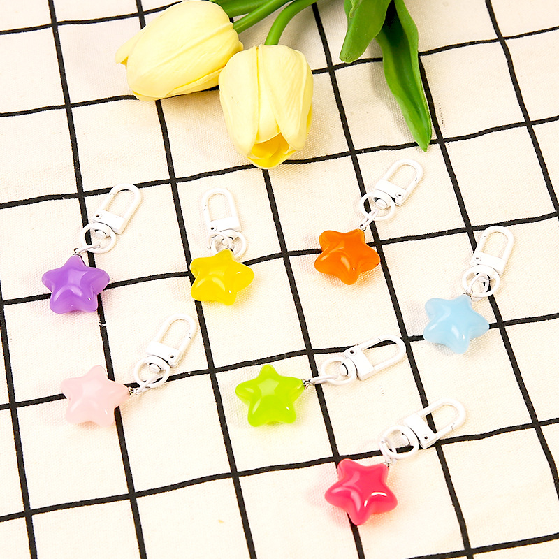 Candy Color Creative Cute Transparent Jelly Star Keychain Diy Jewelry Pendant Chubby