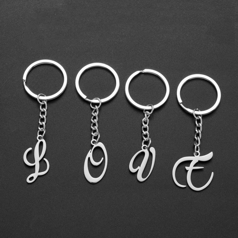 Stainless Steel Jewelry Polished Cut Color 26 English Letters Art Pendant Keychain